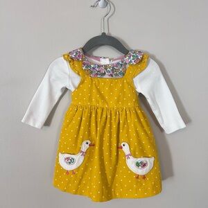 Baby Boden yellow and floral dress with duck decals